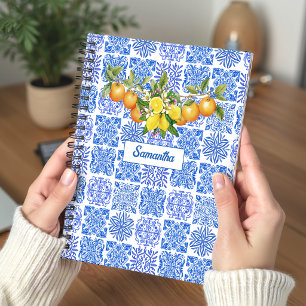 Mediterranean Azulejo Sicilian Blue Yellow Citrus Notebook