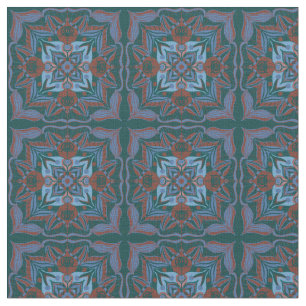 Mediterranean Azulejo Teal Floral Fabric