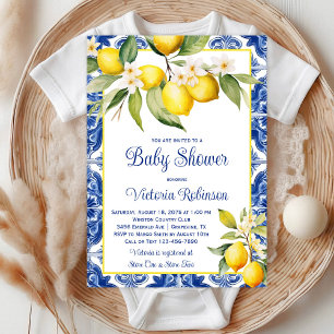 Mediterranean Azulejo Tile Lemon Baby Shower Invitation