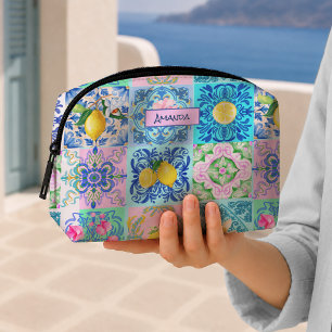 Mediterranean Azulejo Turquoise Citrus Pattern Dopp Kit