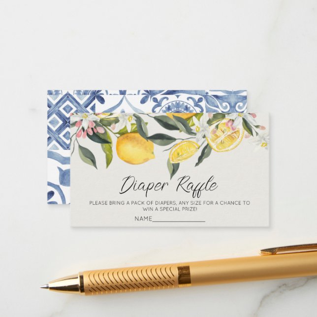 Mediterranean baby shower diaper raffle tickets  enclosure card (Front/Back In Situ)