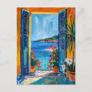 Mediterranean Bay View Through Open Door Postcard