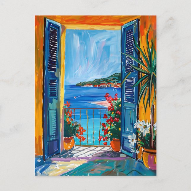 Mediterranean Bay View Through Open Door Postcard (Front)
