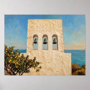 Mediterranean Bell Tower Lemon Tree Art Poster