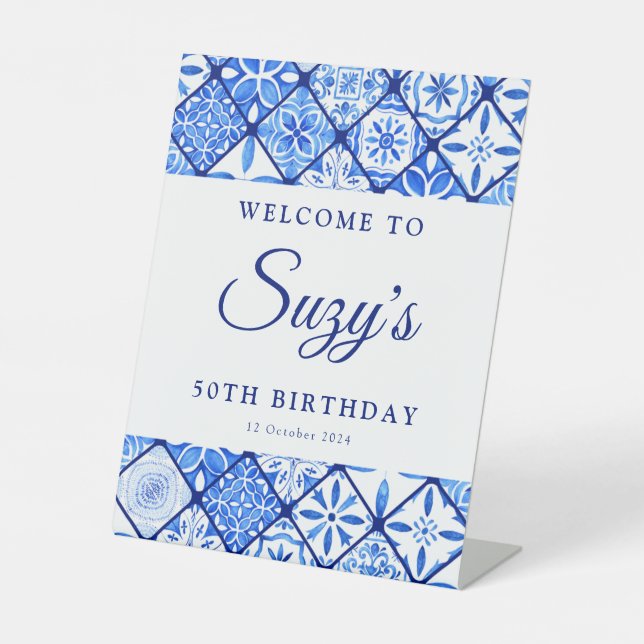 Mediterranean Bliss Birthday Pedestal Sign (Front)