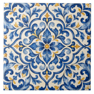 Mediterranean Blue and Gold Ceramic Tile