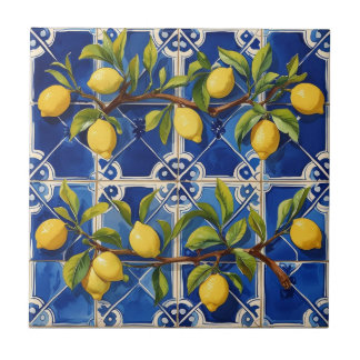 Mediterranean blue and lemons traditional tile