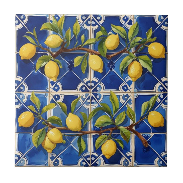 Mediterranean blue and lemons traditional tile (Front)