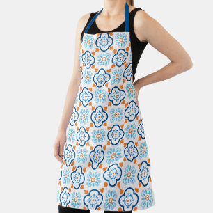 Mediterranean Blue and Orange Spanish Tile Pattern Apron