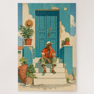 Mediterranean Blue Door Daydream Jigsaw Puzzle