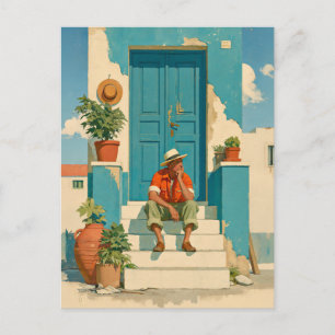 Mediterranean Blue Door Daydream Postcard