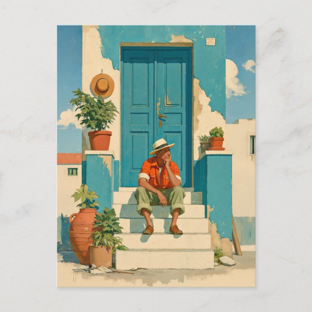 Mediterranean Blue Door Daydream Postcard (Front)