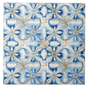 Mediterranean Blue Floral Elegant Tile