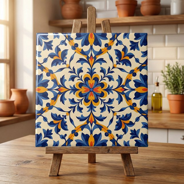 Mediterranean Blue Floral Portuguese Azulejo Tile (Creator Uploaded)