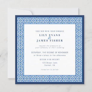 Mediterranean Blue Greek Key Wedding Invitation