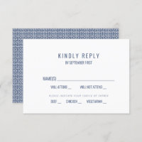 Mediterranean Blue Greek Key Wedding Response RSVP