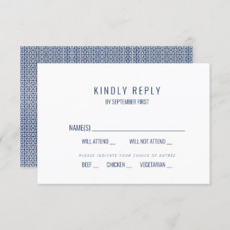 Mediterranean Blue Greek Key Wedding Response RSVP Invitation