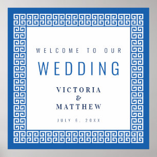 Mediterranean Blue Greek Key Wedding Welcome Sign
