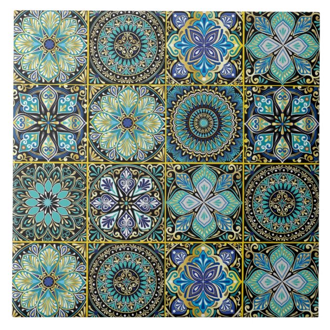 Mediterranean Blue & Green w Yellow Accents Tile (Front)