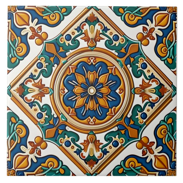 Mediterranean Blue Green Yellow Decorative Tile (Front)