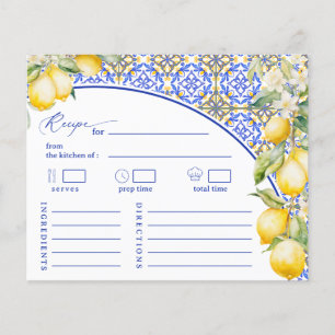 Mediterranean Blue Lemon Bridal Shower Recipe Card