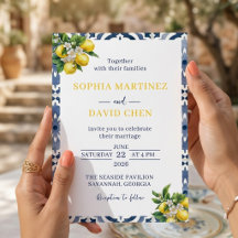 Mediterranean Blue Lemon Watercolor Summer Wedding