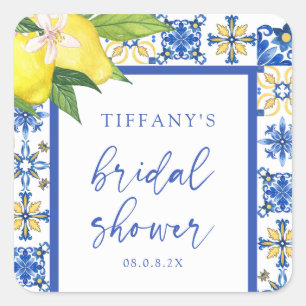 Mediterranean Blue Lemons Bridal Shower Thank You Square Sticker