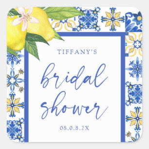 Mediterranean Blue Lemons Bridal Shower Thank You Square Sticker