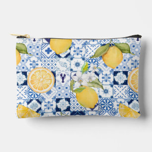 Mediterranean Blue Majolica and Lemon Accessory Pouch