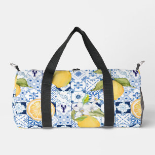 Mediterranean Blue Majolica and Lemon Duffle Bag
