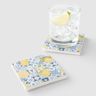 Mediterranean Blue Majolica and Lemon Stone Coaster