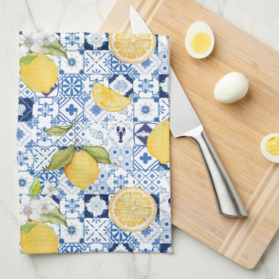Mediterranean Blue Majolica and Lemon Tea Towel