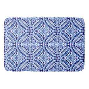 Mediterranean Blue Mosaic-Hand-Painted Style Bath Mat