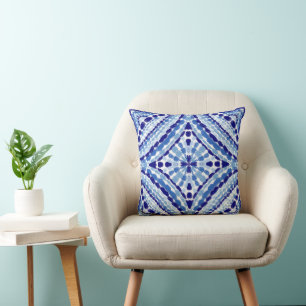 Mediterranean Blue Mosaic-Hand-Painted Style Cushion