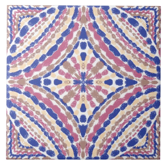 Mediterranean Blue Pink Mosaic-Hand-Painted  Tile (Front)