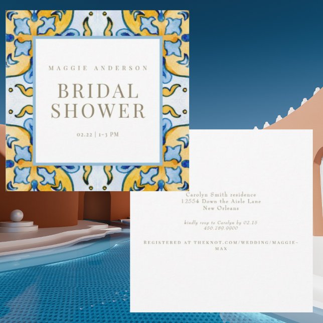 Mediterranean Blue Square Bridal Shower Invitation (Creator Uploaded)