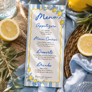 Mediterranean Blue Striped Lemon Wedding Menu