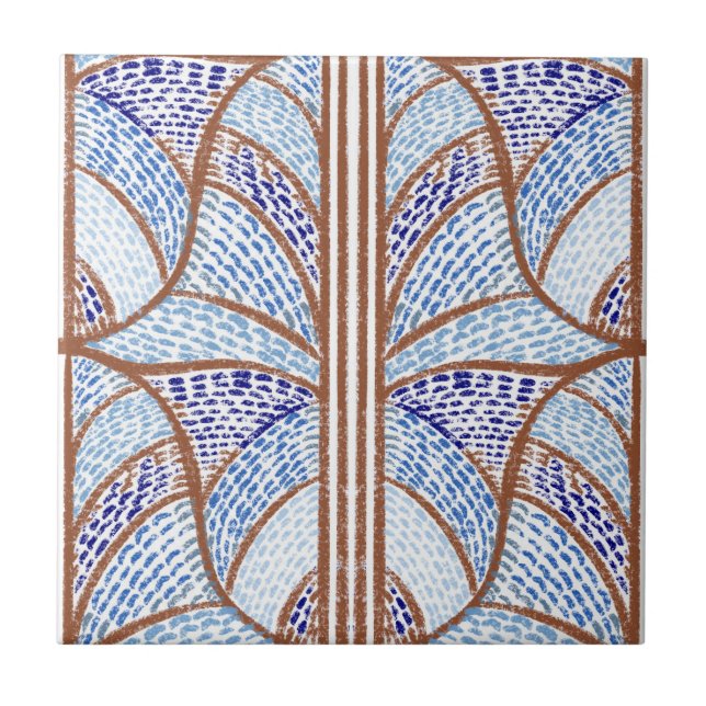 Mediterranean Blue. & Terracotta Mosaic Pattern  Tile (Front)