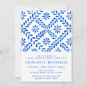 Mediterranean Blue Tile Beach Summer Bridal Shower Save The Date