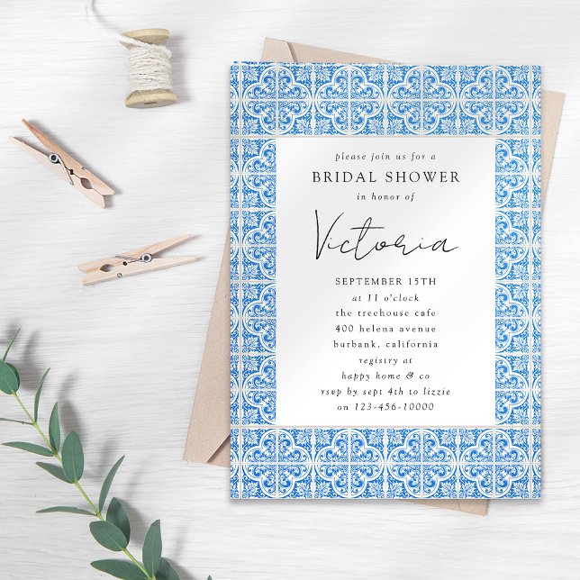 Mediterranean Blue Tile Bridal Shower Invitation (Creator Uploaded)