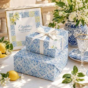 Mediterranean Blue Tile Bridal Shower Wrapping Paper