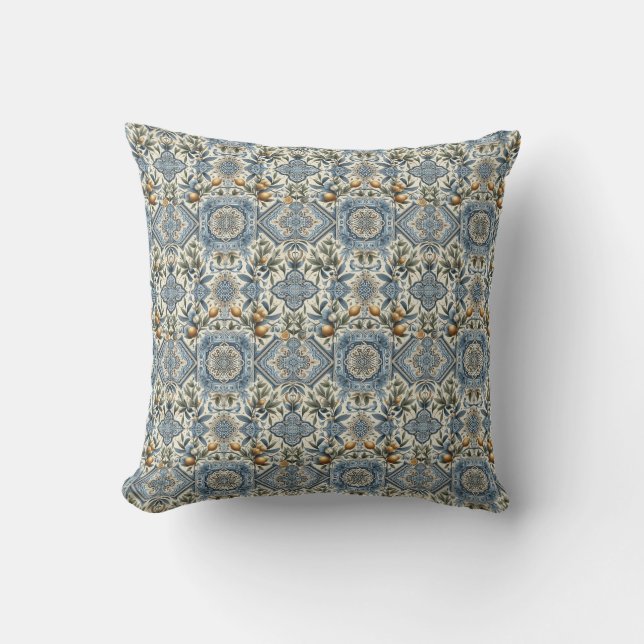 Mediterranean Blue Tile Coastal  Cushion (Front)
