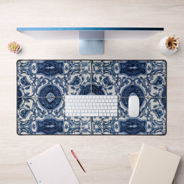 Mediterranean Blue Tile Desk Mat Azulejo Home  (Office 1)