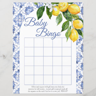 Mediterranean Blue Tile Lemon Baby Shower Bingo