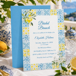 Mediterranean Blue Tile Lemon Bridal Brunch Invitation