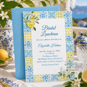 Mediterranean Blue Tile Lemon Bridal Luncheon Invitation