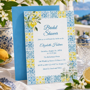 Mediterranean Blue Tile Lemon Bridal Shower Invitation