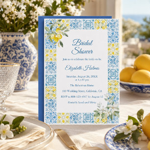 Mediterranean Blue Tile Lemon Bridal Shower Invitation