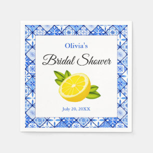 Mediterranean Blue Tile Lemon Bridal Shower Napkin