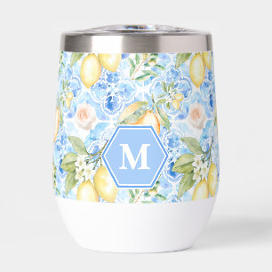 Mediterranean Blue Tile Limoncello Monogram Name